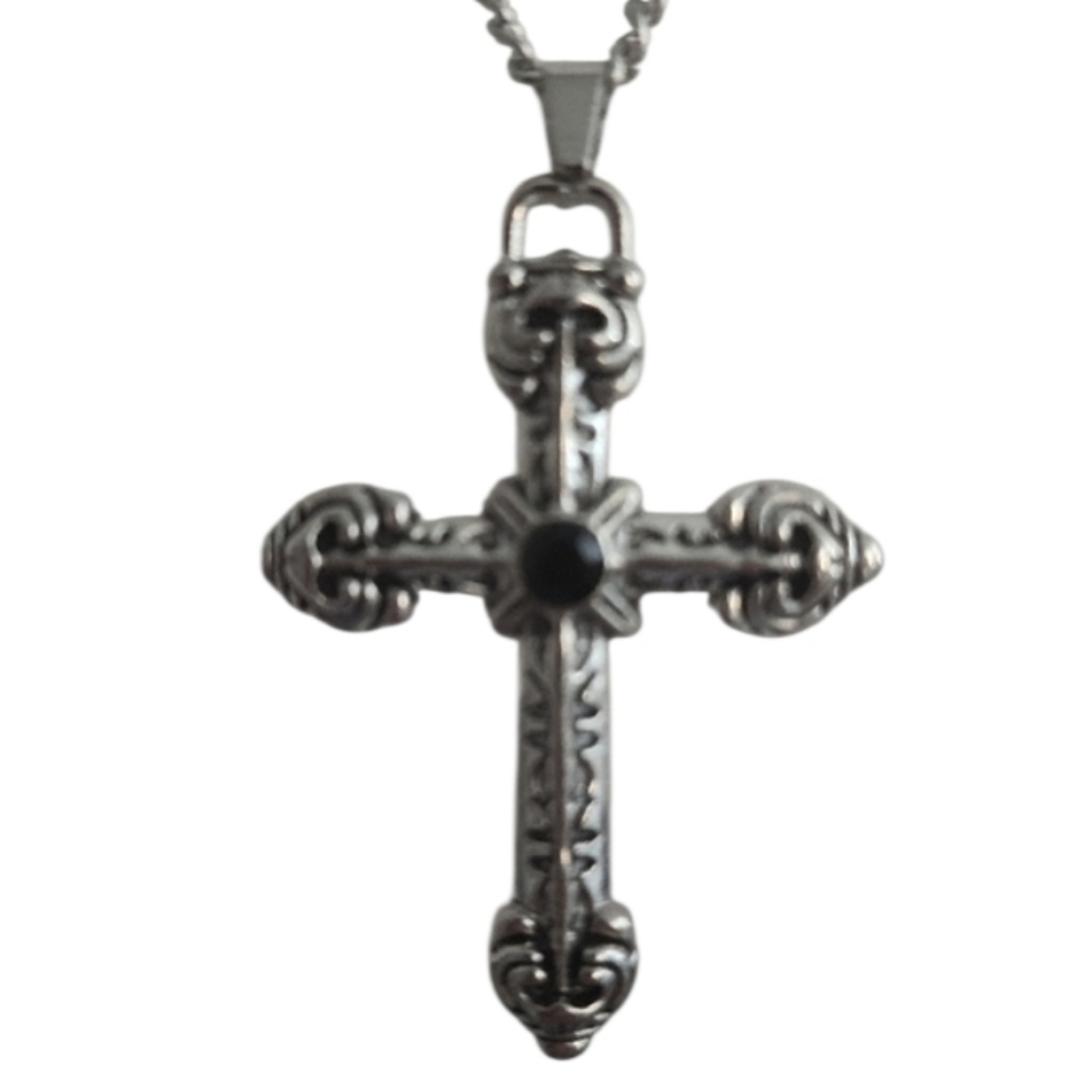 Silvertone Cross Pendant Necklace Men